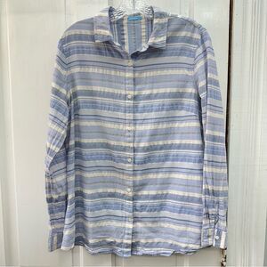 J. McLaughlin long sleeve button down shirt women's large blue‎ white